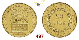 GOVERNO PROVVISORIO DI VENEZIA (1804-1814) 20 Lire 1848 Venezia Varesi 168 Au g 6,44 • Minuscolo colpetto al bordo; bei fondi brillanti SPL