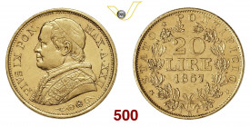 PIO IX (1846-1878) 20 Lire "busto medio" 1867 XXII Roma Varesi 175 Au g 6,43 SPL