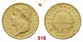 FRANCIA NAPOLEONE I (1805-1814) 20 Franchi 1815 coniati durante "i 100 giorni" Parigi Varesi 323 Au g 6,43 BB+