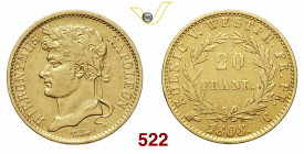 GERMANIA - Westphalia GEROLAMO NAPOLEONE (1807-1813) 20 Franchi 1808 Cassel Varesi 531 Au g 6,37 BB