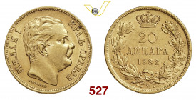 SERBIA MILAN OBRENOVICH IV (1868-1889) 20 Dinari 1882 Vienna Varesi 560 Au g 6,42 q.SPL
