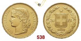 SVIZZERA 20 Franchi 1896 Berna Varesi 652 Au g 6,44 BB÷SPL