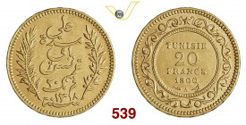 TUNISIA ALI BEY (1882-1902) 20 Franchi 1900 Parigi Varesi 696 Au g 6,44 SPL