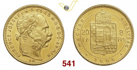 UNGHERIA FRANCESCO GIUSEPPE I (dal 1919) 20 Franchi 1888 Kremnitz Varesi 746 Au g 6,43 SPL/q.FDC