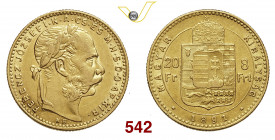 UNGHERIA FRANCESCO GIUSEPPE I (dal 1919) 20 Franchi "stemma di Fiume" 1891 Kremnitz Varesi 750 Au g 6,43 SPL