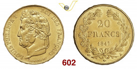 FRANCIA LUIGI FILIPPO (1830-1848) 20 Franchi 1847 Parigi Fb. 560 Gad. 1031 Au g 6,41 SPL