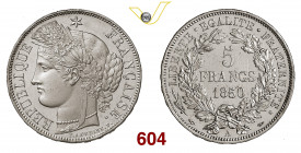 FRANCIA SECONDA REPUBBLICA (1848-1852) 5 Franchi 1850 Parigi Gad. 719 Ag g 24,99 • Eccezionale, con testa satinata e fondi speculari q.FDC