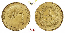 FRANCIA NAPOLEONE III (1852-1870) 5 Franchi 1854 Parigi Fb. 578 Gad. 1000 Au g 1,62 SPL
