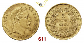 FRANCIA NAPOLEONE III (1852-1870) 5 Franchi 1864 Parigi Kr. 588 Gad. 1001 Au g 1,62 SPL