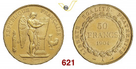 FRANCIA TERZA REPUBBLICA (1870-1940) 50 Franchi 1904 Parigi Fb. 591 Gad. 1113 Au g 16,12 • Fondi brillanti; ex Varesi, asta 51 del 2008, lotto 948 SPL...