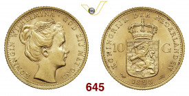 OLANDA GUGLIELMINA (1890-1948) 10 Gulden 1898 Fb. 348 Au g 6,72 SPL÷FDC