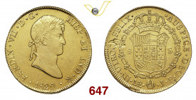 PERU' FERDINANDO VII (1808-1824) 8 Escudos 1820 Lima Fb. 54 Au g 27,03 • Imperfezione del tondello al rovescio BB/q.SPL