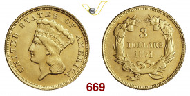 U.S.A. 3 Dollari 1874 Philadelphia Fb. 124 Kr. 84 Au g 4,98 SPL