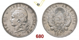 ARGENTINA REPUBBLICA 1 Peso 1882 Buenos Aires Kr. 29 Ag g 25,00 SPL