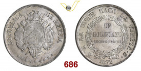 BOLIVIA REPUBBLICA 1 Boliviano 1872 Potosi Kr. 155.4 Ag g 24,99 SPL÷FDC
