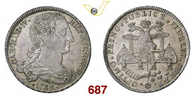 BOLIVIA CARLO IV (1788-1808) 8 Reales "proclamazione in Chuquisaca" 1789 Potosi Ag g 24,36 SPL