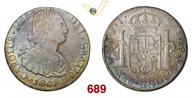 BOLIVIA CARLO IV (1788-1808) 8 Reales 1808 Potosi Calicò 732 CC 13984 Ag g 26,94 • Bella patina con iridescenze BB÷SPL