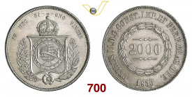 BRASILE PEDRO II (1831-1889) 2000 Reis 1856 Rio de Janeiro Kr. 466 Ag g 25,38 • Ex NGC MS62 bello SPL