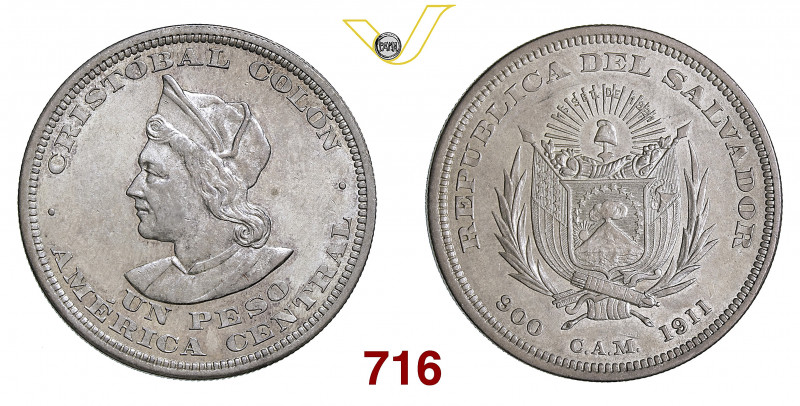 EL SALVADOR REPUBBLICA (1841-1931) 1 Peso 1911 San Francisco Kr. 115.2 Ag g 24,9...