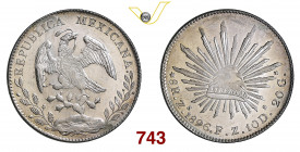 MESSICO REPUBBLICA 8 Reales 1896 Zacatecas Kr. 377.13 Ag g 27,12 • Ex NGC MS64 PL FDC