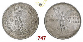 MESSICO REPUBBLICA 2 Pesos 1921 Mexico City Kr. 462 Ag g 26,73 SPL÷FDC