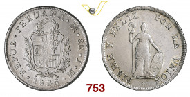 PERU' 8 Reales 1826 Lima Kr. 142.1 Ag g 26,01 SPL