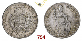 PERU' REPUBBLICA 4 Reales 1854 Lima Kr. 151.3 Ag g 12,52 SPL