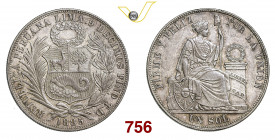 PERU' REPUBBLICA 1 Sol 1885 Lima Kr. 196.22 Ag g 25,00 SPL