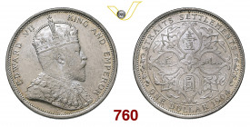STRAITS SETTLEMENTS EDOARDO VII (1901-1910) Dollaro 1904 Bombay Kr. 25 Dav. 303 Ag g 26,91 SPL/q.FDC