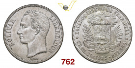 VENEZUELA REPUBBLICA 5 Bolivares 1935 Philadelphia Kr. 24 Ag g 24,99 SPL÷FDC