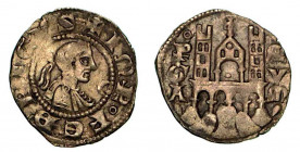 BERGAMO. Comune, a nome di Federico II (1194-1250). Denaro planeto, anni 1282-1290. Busto laureato a d. in cerchio perlinato; sulla destra, mezza luna...