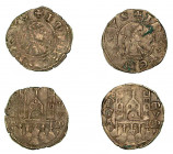 BERGAMO. Comune, a nome di Federico II (1194-1250). Lotto di due esemplari. Denaro planeto, anni 1282-1290. Busto laureato a d. in cerchio perlinato; ...