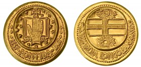 BERGAMO. Medaglia in oro del Circolo Numismatico Bergamasco per commemorare l'ottavo centenario del giuramento di Pontida 1967. Mano su Vangelo sormon...