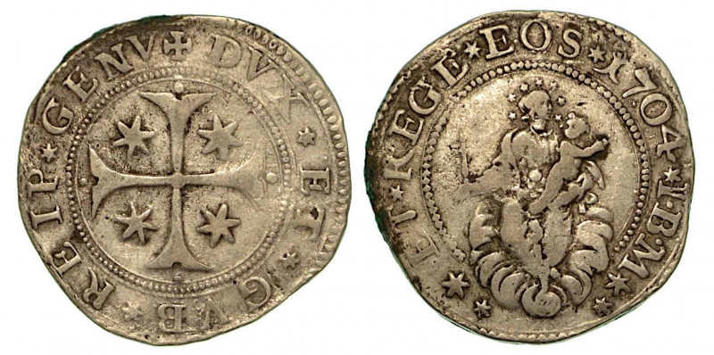 GENOVA. Dogi biennali, 1528-1797. Quarto di scudo 1704. Croce patente accantonat...