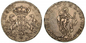 GENOVA. Dogi biennali, 1528-1797. Da 8 lire 1792. Stemma coronato sorretto da due grifoni, legato in basso da rami di palma e di alloro; sotto, L - 8....
