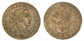 FOSDINOVO. Maria Maddalena Centurioni Malaspina, 1663-1669. Luigino 1667. Busto muliebre a d. R/ Stemma coronato; ai lati, 16 - 67 e, sotto, nel giro,...