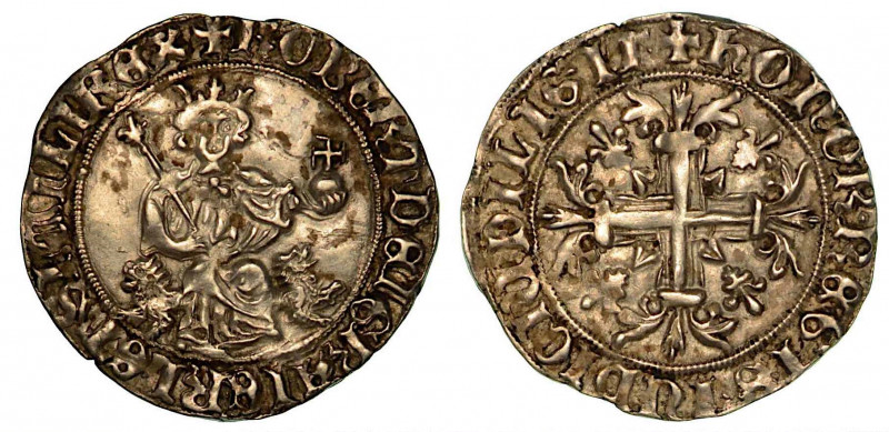 NAPOLI. Roberto d'Angiò, 1309-1343. Gigliato. Il re coronato, seduto di fronte f...