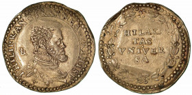 NAPOLI. Filippo II, 1554-1598 (primo periodo come Principe di Spagna, 1554-1556). Ducato. Busto a d. R/ HILARI TAS VNIVER SA entro corona d'alloro. MI...