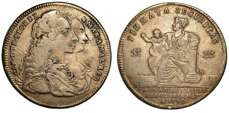 NAPOLI. Carlo di Borbone, 1734-1759. 120 Grana 1747. Busti accollati della coppi...