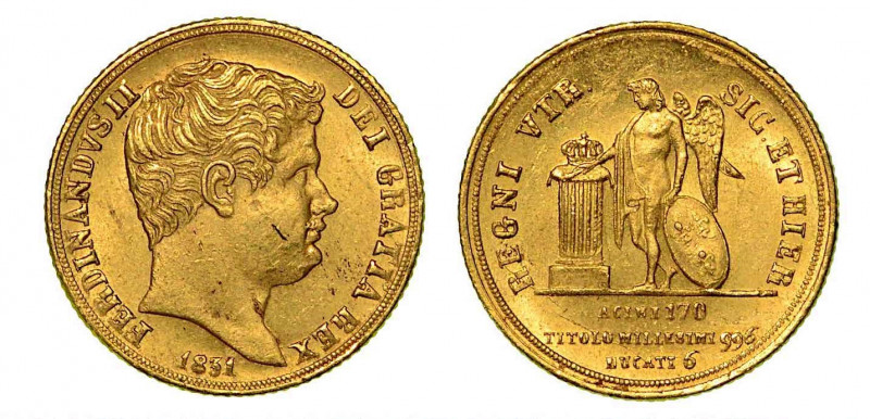 NAPOLI. Ferdinando II, 1830-1859. 6 ducati 1831. Testa a d. R/ Il Genio borbonic...