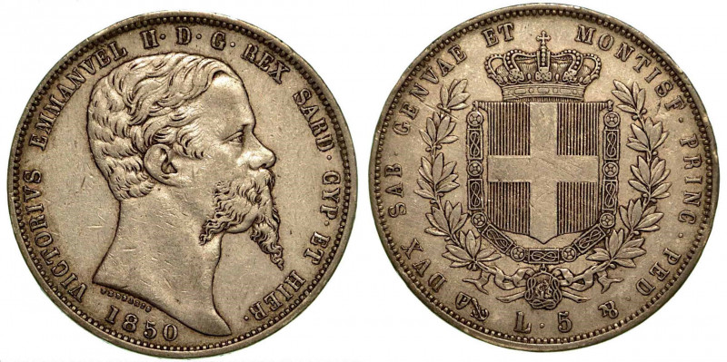 REGNO DI SARDEGNA. Vittorio Emanuele II di Savoia, 1849-1861. 5 Lire 1850, zecca...