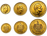 ALBANIA. Lotto di tre monete d'oro (titolo 900). Zog I, 1928-1939. 20 Franga 1938 (riconio). g. 6,50 - 50 Franga 1938 (riconio). g. 16,16 - 100 Franga...