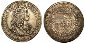 AUSTRIA. Leopold I, 1657-1705. Thaler 1668. Busto a d. R/ Stemma coronato. KM# 1238. Arg. g. 28,58. q.SPL. Consueta ondulazione per la tipologia.