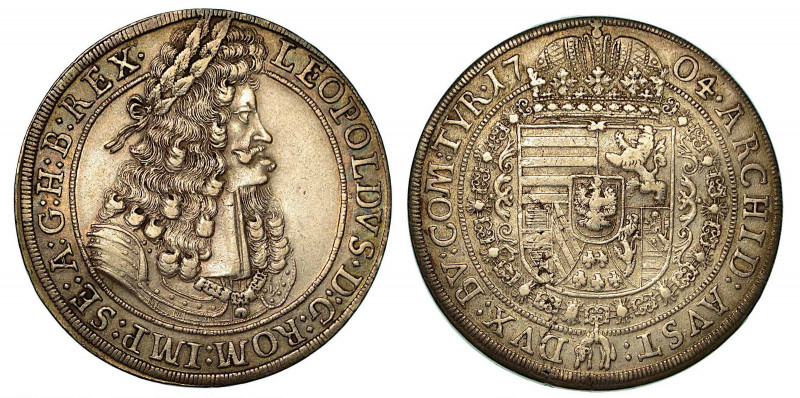 AUSTRIA. Leopold I, 1657–1705. Thaler 1704. Busto a d. R/ Stemma coronato. KM# 1...
