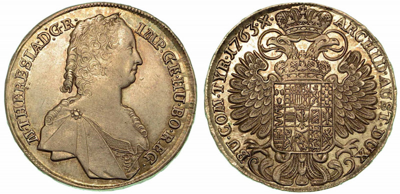 AUSTRIA. Maria Theresia, 1740-1780. Thaler 1763. Busto a d. R/ Aquila bicipite c...