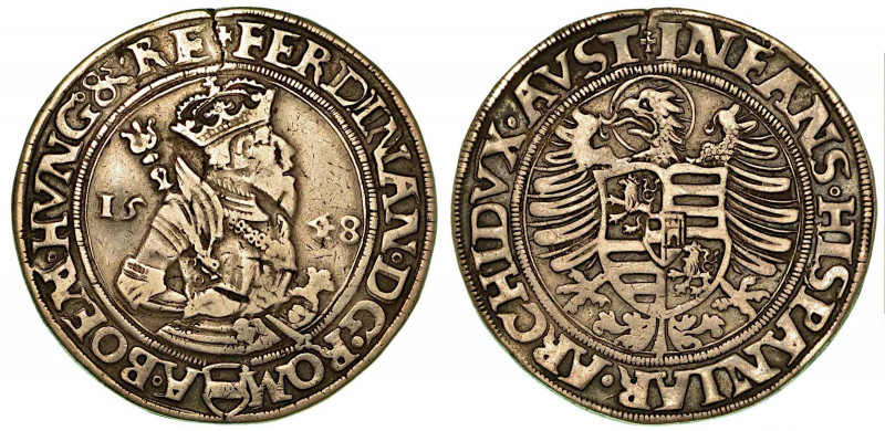 AUSTRIA - JOACHIMSTHAL. Ferdinand I, 1503-1564. Thaler 1548. Busto a d. R/ Aquil...