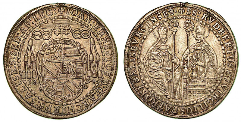 AUSTRIA - SALISBURGO. Jean-Ernest, 1687-1709. 1/2 Thaler 1694. Stemma. R/ S. Pet...