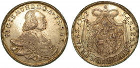 AUSTRIA - SALISBURGO. Sigismund III, 1753-1771. Thaler 1763. Busto a d. R/ Stemma coronato. KM# 403.1. Arg. g. 28. SPL. Bellissimo esemplare con fondi...