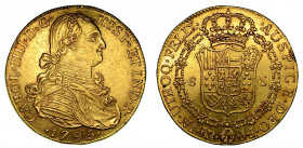 COLOMBIA. Carlos IV, 1788-1808. 8 Escudos 1795. Nuevo Reino (Bogotà). CAROL. IIII. D. G. - HISP. ET IND. Busto di Carlo IV a d. R/ IN UTROQ. FELIX. - ...