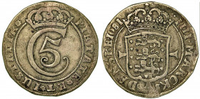 DANIMARCA. Christian V, 1670-1699. Krone (4 Mark) 1681. Valore coronato. R/ Stemma coronato. KM# 370. Arg. g. 21,65. MB